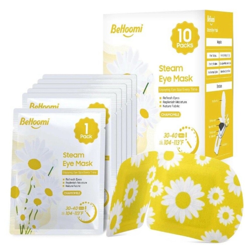 BeHoomi 10-Pack Heated Steam Eye Mask Chamomile Self-Heating & Disposable